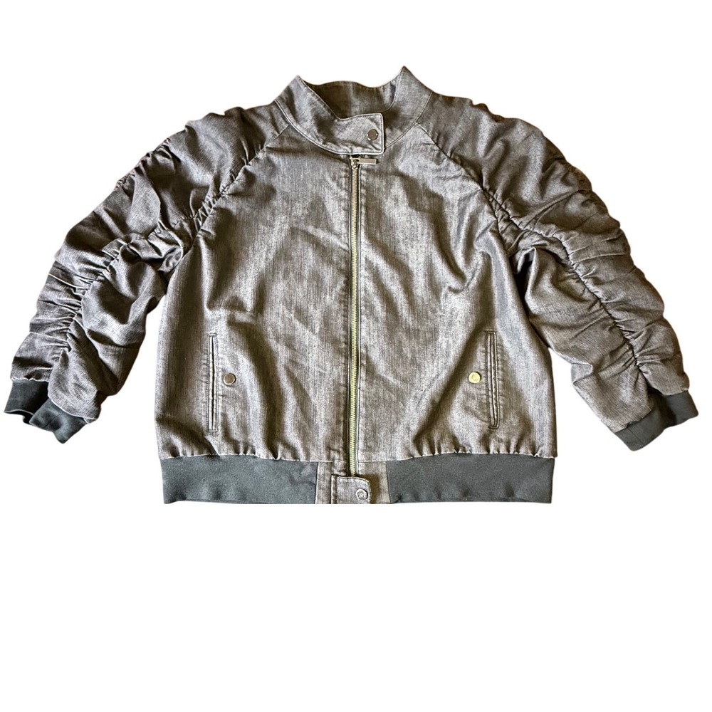 Kenneth Cole New York Ruched‎ Sleeve Bomber Jacket Gray Womens Large L-826